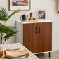 Costway Walnut Wood Buffet Side Cabinet with 2 Doors and 5-Position Adjustable Shelf