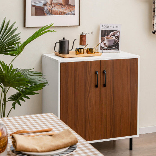 Costway Walnut Wood Buffet Side Cabinet with 2 Doors and 5-Position Adjustable Shelf