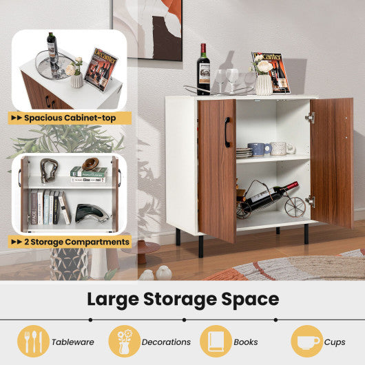 Costway Walnut Wood Buffet Side Cabinet with 2 Doors and 5-Position Adjustable Shelf