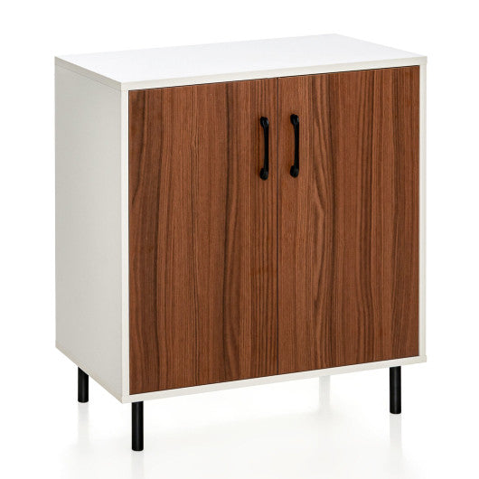 Costway Walnut Wood Buffet Side Cabinet with 2 Doors and 5-Position Adjustable Shelf