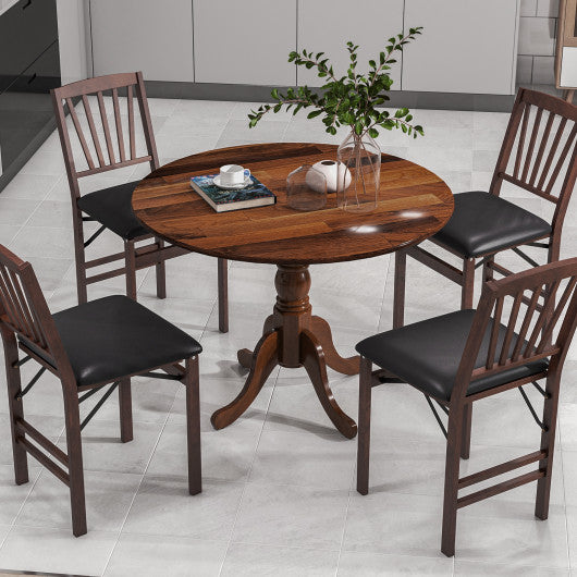 Costway Walnut Wooden Dining Table with Round Tabletop and Curved Trestle Legs