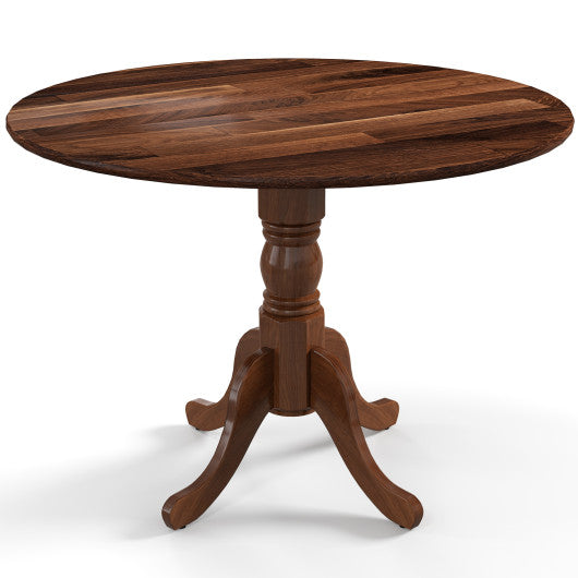 Costway Walnut Wooden Dining Table with Round Tabletop and Curved Trestle Legs