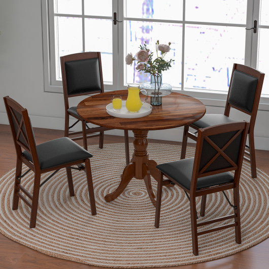 Costway Walnut Wooden Dining Table with Round Tabletop and Curved Trestle Legs