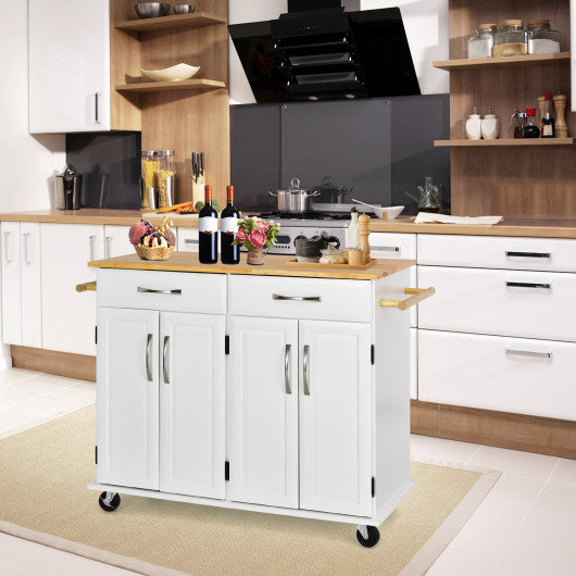 Costway White 4-Door Rolling Kitchen Island Cart Buffet Cabinet with Towel Racks Drawers