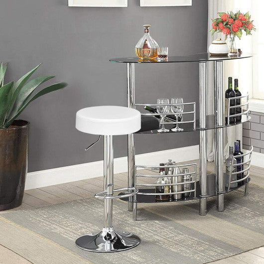 Costway White Adjustable Round Leather Swivel Seat Bar Stool