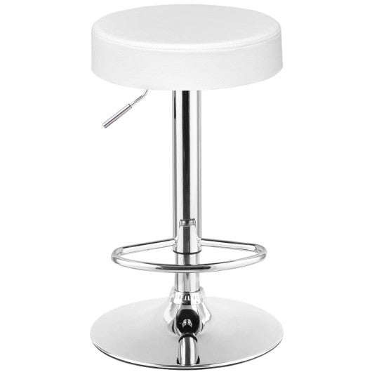 Costway White Adjustable Round Leather Swivel Seat Bar Stool