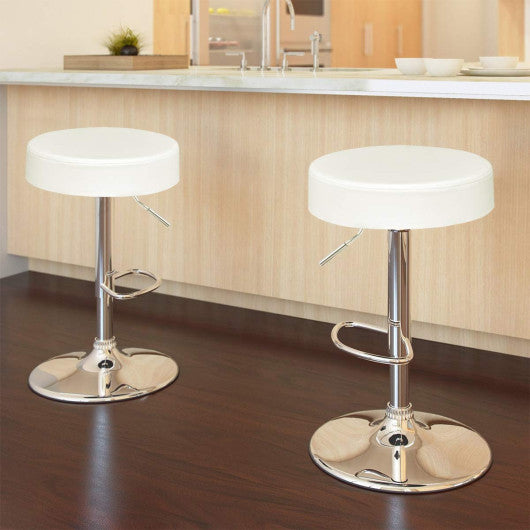 Costway White Adjustable Round Leather Swivel Seat Bar Stool