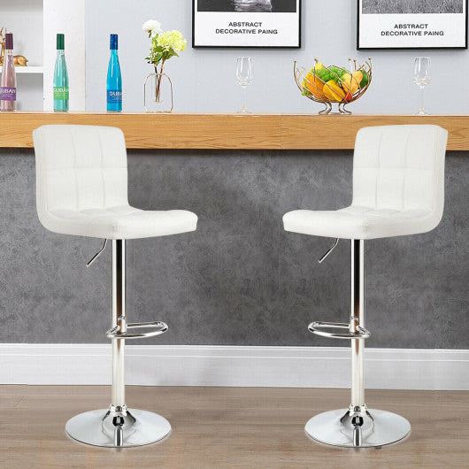 Costway White Adjustable Swivel Bar Stool with PU Leather