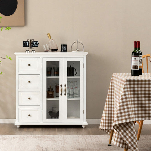Costway White Buffet Sideboard Table Kitchen Storage Cabinet with Drawers and Doors