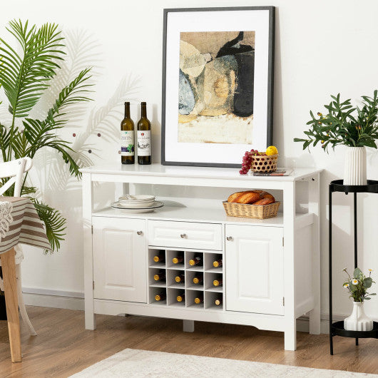 Costway White Elegant Classical Multifunctional Wooden Wine Cabinet Table