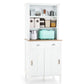 Costway White Freestanding Kitchen Pantry with Hutch Sliding Door and Drawer