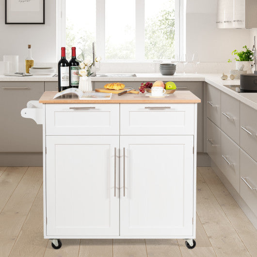 Costway White Heavy Duty Rolling Kitchen Cart with Tower Holder and Drawer