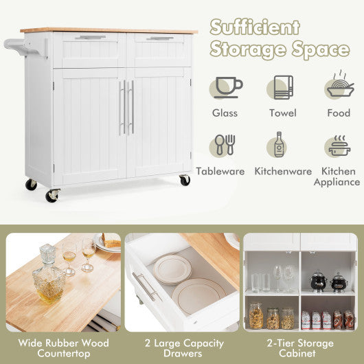 Costway White Heavy Duty Rolling Kitchen Cart with Tower Holder and Drawer