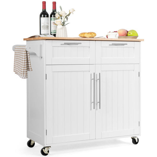 Costway White Heavy Duty Rolling Kitchen Cart with Tower Holder and Drawer