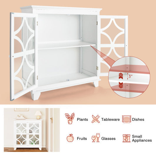 Costway White Kitchen Buffet Sideboard with Glass Doors and Adjustable Shelf
