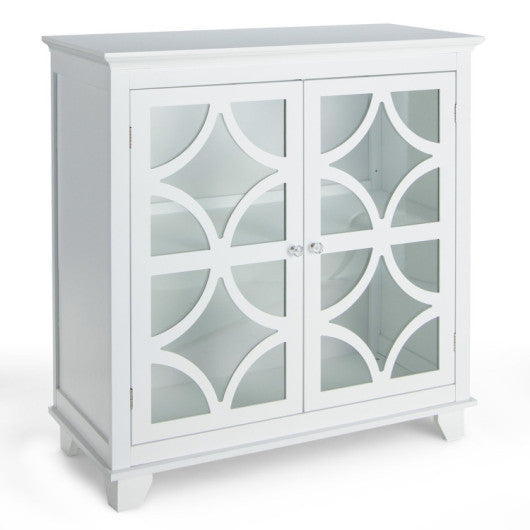 Costway White Kitchen Buffet Sideboard with Glass Doors and Adjustable Shelf