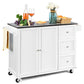 Costway White Kitchen Island 2-Door Storage Cabinet with Drawers and Stainless Steel Top