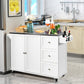 Costway White Kitchen Island 2-Door Storage Cabinet with Drawers and Stainless Steel Top