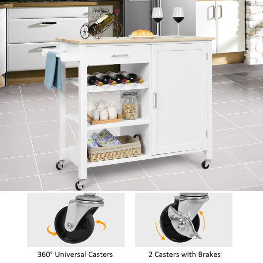 Costway White Kitchen Island Cart Rolling Serving Cart Wood Trolley