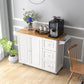 Costway White Kitchen Island Trolley Cart Wood with Drop-Leaf Tabletop and Storage Cabinet