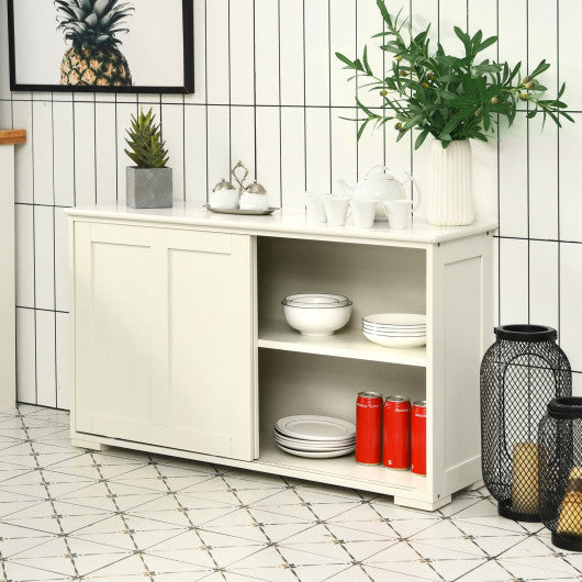 Costway White Kitchen Storage Cupboard Cabinet with Sliding Door