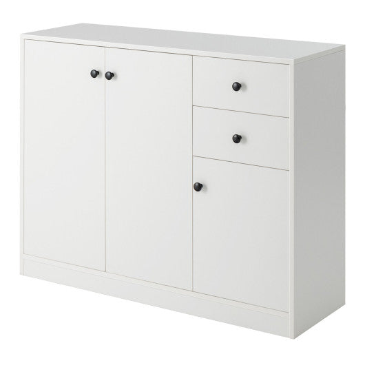 Costway White Modern Buffet Sideboard with 2 Pull-out Drawers and Adjustable Shelf for Kitchen