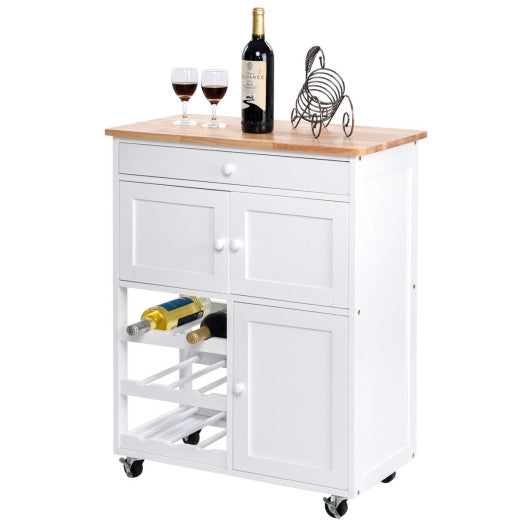 Costway White Modern Rolling Storage Kitchen Cart with Drawer