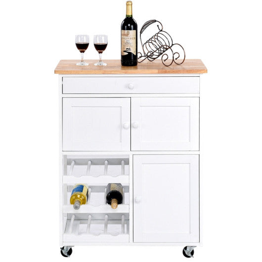 Costway White Modern Rolling Storage Kitchen Cart with Drawer