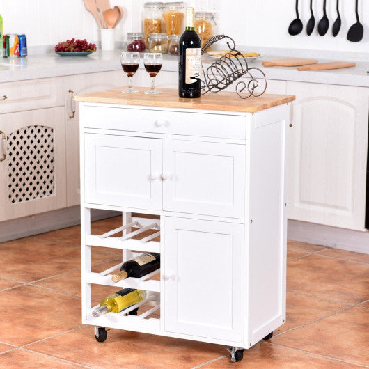 Costway White Modern Rolling Storage Kitchen Cart with Drawer