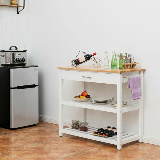 Costway White Multifunction Kitchen Island Rolling Trolley Cart