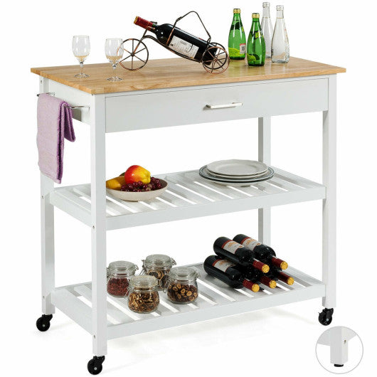 Costway White Multifunction Kitchen Island Rolling Trolley Cart