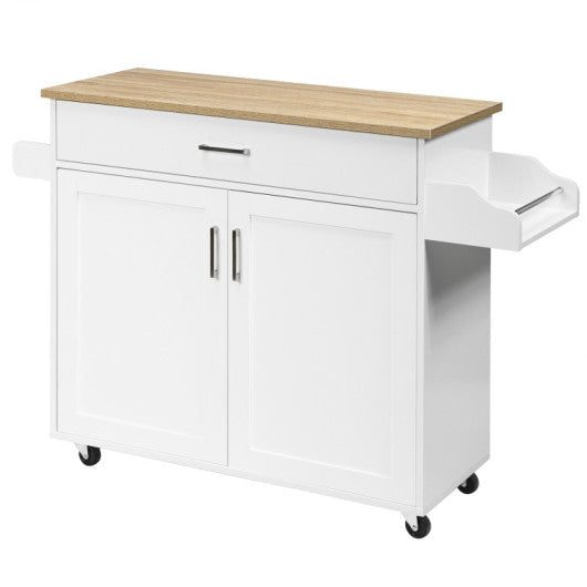 Costway White Rolling Kitchen Island Cart with Towel and Spice Rack