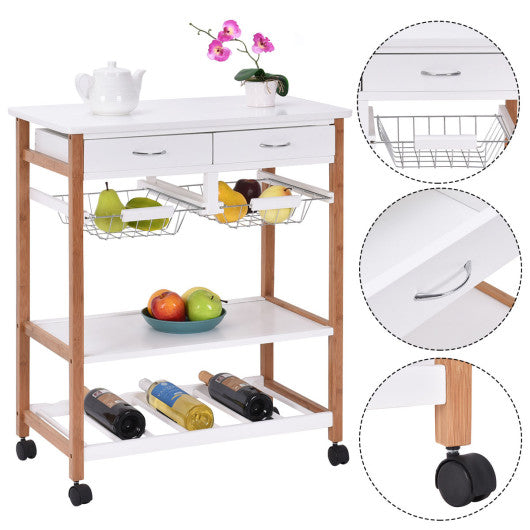 Costway White Rolling Kitchen Island Trolley Cart