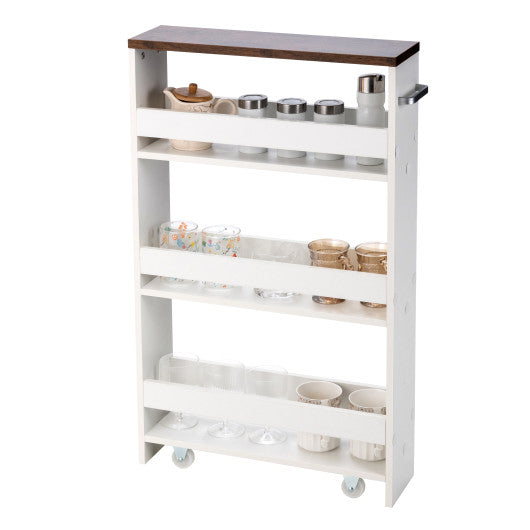 Costway White Rolling Kitchen Slim Storage Cart Mobile Shelving Organizer with Handle