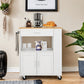 Costway White Rolling Kitchen Trolley with 3 Spice Racks Drawer and Open Shelf