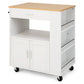 Costway White Rolling Kitchen Trolley with 3 Spice Racks Drawer and Open Shelf