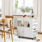 Costway White Rolling Kitchen Trolley with 3 Spice Racks Drawer and Open Shelf