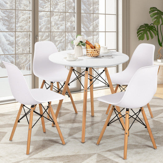 Costway White Round Modern Dining Table with Solid Wooden Leg