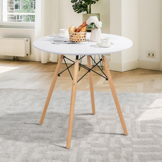 Costway White Round Modern Dining Table with Solid Wooden Leg