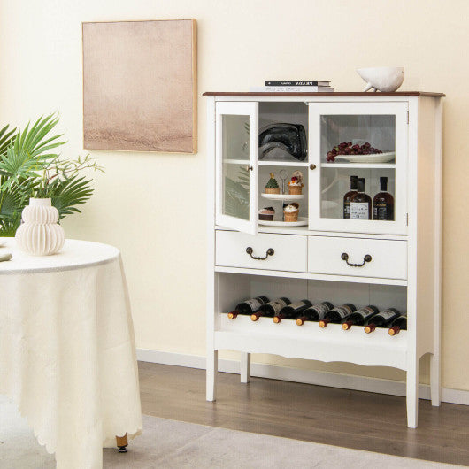 Costway White Sideboard Buffet Cabinet with 2 Tempered Glass Doors