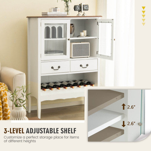 Costway White Sideboard Buffet Cabinet with 2 Tempered Glass Doors