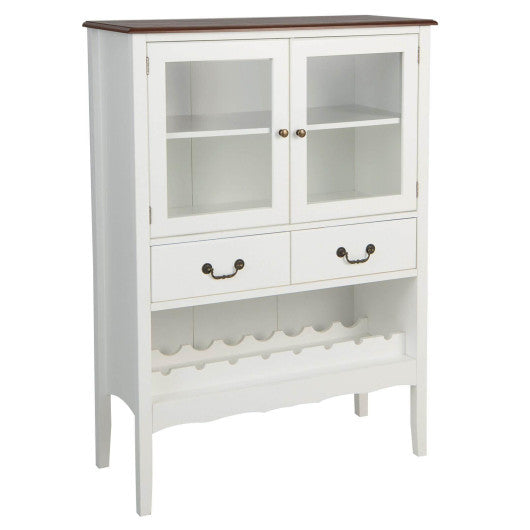 Costway White Sideboard Buffet Cabinet with 2 Tempered Glass Doors