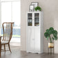 Costway White Tall Kitchen Pantry Cabinet with Dual Tempered Glass Doors and Shelves
