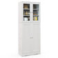 Costway White Tall Kitchen Pantry Cabinet with Dual Tempered Glass Doors and Shelves