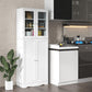 Costway White Tall Kitchen Pantry Cabinet with Dual Tempered Glass Doors and Shelves