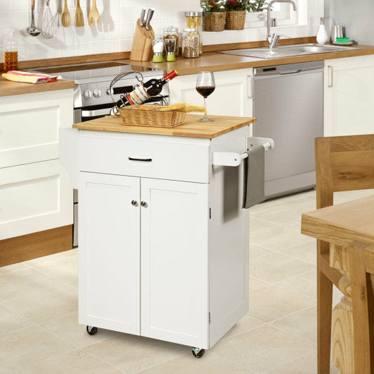 Costway White Utility Rolling Storage Cabinet Kitchen Island Cart with Spice Rack