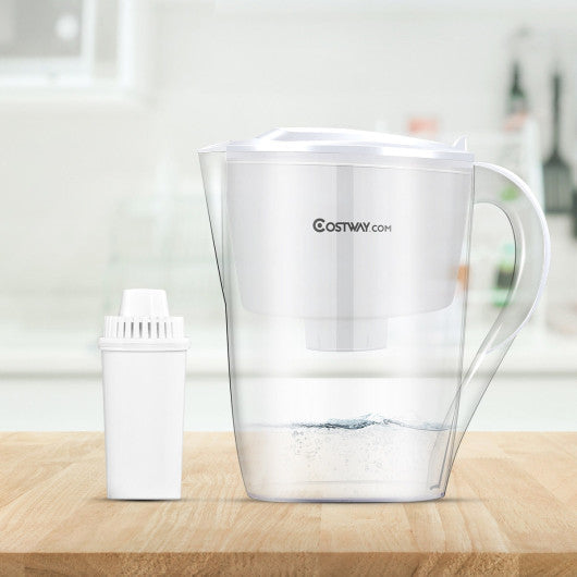 Costway White Water Pitcher Filter 10 Cup Capacity BPA Free with 1 Portable Filter