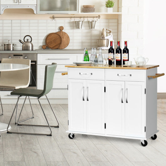 Costway White Wood Top Rolling Kitchen Trolley Island Cart Storage Cabinet