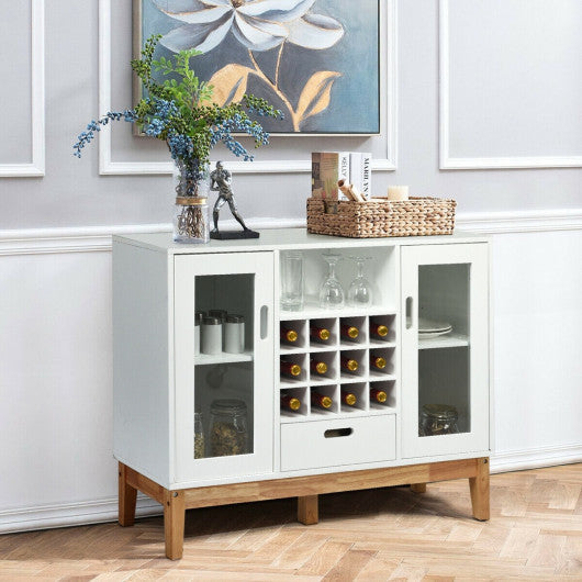 Costway White Wood Wine Storage Cabinet Sideboard Console Buffet Server