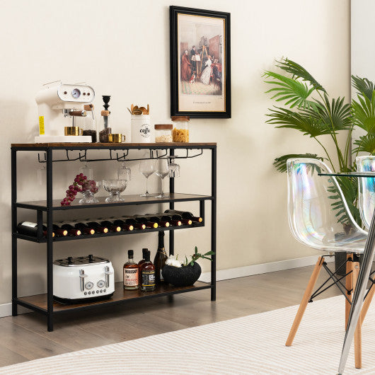 Costway Wine Rack Table With 4 Rows of Glass Holders